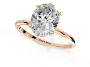 Solitaire Engagement Ring Setting for Oval Center with Straight Thin Band and Prong Head in Rose Gold