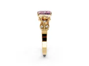 Leaf Engagement Ring Setting for Fancy Pink Radiant Cut Center with Milgrain Accent Band and Prong Head in Yellow Gold
