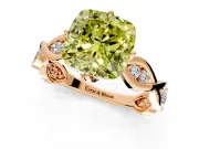 Solitaire Engagement Ring Setting for Fancy Yellow Cushion Cut Center with Accented Twist Band and Leaf Prong Head in Rose Gold