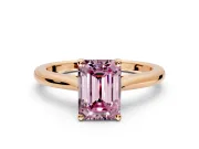 Solitaire Engagement Ring Setting for Fancy Pink Emerald Cut Center with Narrow Cathedral Band and Prong Head in Rose Gold