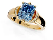 Solitaire Engagement Ring Setting for Fancy Blue Radiant Cut Center with Wide Band, Pave Collar and Prong Head in Yellow Gold