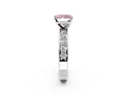 Solitaire Engagement Ring Setting for Fancy Pink Radiant Cut Center with Channel-Set Accents and Prong Head in Platinum