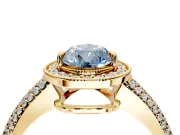 Milgrain Halo Engagement Ring Setting for Fancy Blue Pear-Shaped Center with Three-Sided Pave Band and Prong Head in Yellow Gold