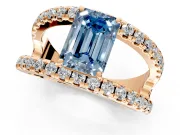 Solitaire Engagement Ring Setting for Fancy Blue Emerald Cut Center with Wide-Open Split Shank and Prong Head in Rose Gold
