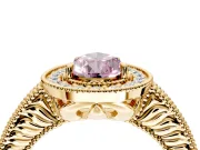 Milgrain Halo Engagement Ring Setting for Fancy Pink Pear-Shaped Center with Pave Band and Prong Head in Yellow Gold