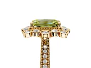 Milgrain Halo Engagement Ring Setting for Fancy Yellow Emerald Cut Center with Bezel Point Accents and Prong Head in Yellow Gold