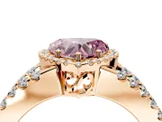 Halo Engagement Ring Setting for Fancy Pink Heart-Shaped Center with Wide-Open Pave Split Shank and Prong Head in Rose Gold