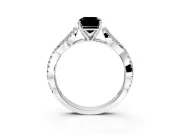 Solitaire Engagement Ring Setting for Fancy Black Emerald Cut Center with Twisted Pave Split Shank and Prong Head in White Gold