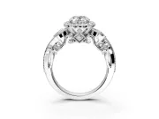 Milgrain Halo Engagement Ring Setting for Oval Center with Shoulder Bezels and Prong Head in Platinum