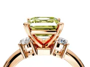 3 Stone Engagement Ring Setting for Fancy Yellow Asscher Cut Center with Wide Plain Band and Prong Head in Rose Gold