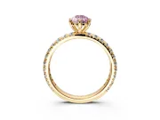 Solitaire Engagement Ring Setting for Fancy Pink Pear-Shaped Center with Shared-Prong Accents and Prong Head in Yellow Gold