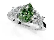Floral Engagement Ring Setting for Fancy Green Pear-Shaped Center with Marquise Cluster Shoulders and Prong Head in White Gold