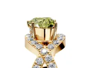 Halo Engagement Ring Setting for Fancy Yellow Heart-Shaped Center with Pave Infinity Twist Band and Prong Head in Yellow Gold
