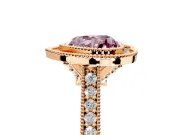 Halo Engagement Ring Setting for Fancy Pink Heart-Shaped Center with Milgrain Pave Band and Bezel Head in Rose Gold