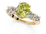 5 Stone Engagement Ring Setting for Fancy Yellow Oval Center with Graduated Accents and Prong Head in Yellow Gold