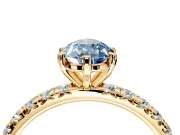 Solitaire Engagement Ring Setting for Fancy Blue Pear-Shaped Center with Shared-Prong Accents and Prong Head in Yellow Gold