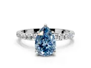 Solitaire Engagement Ring Setting for Fancy Blue Pear-Shaped Center with Micro Pave Band and Prong Head in Platinum