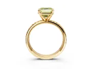 Solitaire Engagement Ring Setting for Fancy Yellow Asscher Cut Center with Milgrain X Pattern Band and Prong Head in Yellow Gold