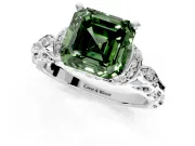 Solitaire Engagement Ring Setting for Fancy Green Asscher Cut Center with Filigree Band and Prong Head in White Gold