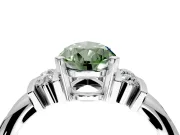 Solitaire Engagement Ring Setting for Fancy Green Pear-Shaped Center with Grooved Bar Accent Band and Prong Head in Platinum