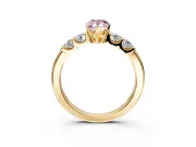 5 Stone Engagement Ring Setting for Fancy Pink Pear-Shaped Center with Plain Band and Prong Head in Yellow Gold