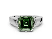 Solitaire Engagement Ring Setting for Fancy Green Asscher Cut Center with Wide Band, Pave Collar and Prong Head in Platinum