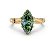 Solitaire Engagement Ring Setting for Fancy Green Marquise Center with Carved Leaf Shoulders and Prong Head in Yellow Gold