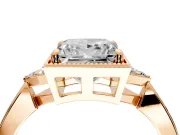 Cluster Engagement Ring Setting for Princess Cut Center with Milgrain Shoulder Clusters and Prong Head in Rose Gold