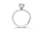 Open Basket Engagement Ring Setting for Cushion Cut Center with Pave Band and Prong Head in Platinum