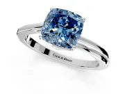 Solitaire Engagement Ring Setting for Fancy Blue Cushion Cut Center with Plain Bypass Twist Band and Prong Head in White Gold