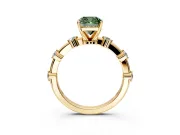 Solitaire Engagement Ring Setting for Fancy Green Cushion Cut Center with Bezel Station Band and Prong Head in Yellow Gold