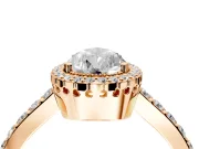 Halo Engagement Ring Setting for Pear-Shaped Center with Inner Milgrain Border and Prong Head in Rose Gold