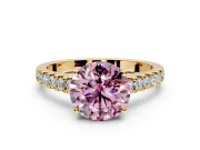 Solitaire Engagement Ring Setting for Fancy Pink Round Cut Center with Partway Pave Band and Prong Head in Yellow Gold