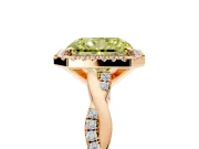 Halo Engagement Ring Setting for Fancy Yellow Radiant Cut Center with Pave and Plain Twist Band and Prong Head in Rose Gold