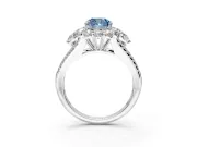 Halo Engagement Ring Setting for Fancy Blue Cushion Cut Center with Two-Strand Split Shank and Prong Head in Sterling Silver