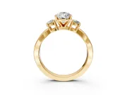 3 Stone Engagement Ring Setting for Pear-Shaped Center with Pave Twist Band and Prong Head in Yellow Gold