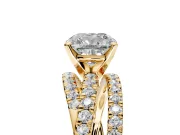 Solitaire Engagement Ring Setting for Cushion Cut Center with Woven 3-Strand Pave Band and Prong Head in Yellow Gold
