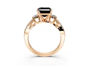 3 Stone Engagement Ring Setting for Fancy Black Asscher Cut Center with Pave Split Shank and Prong Head in Rose Gold