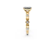 Solitaire Engagement Ring Setting for Emerald Cut Center with Beaded Bezel Station Band and Prong Head in Yellow Gold