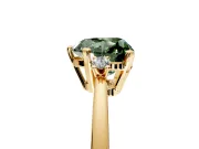 3 Stone Engagement Ring Setting for Fancy Green Heart-Shaped Center with Low-Set Round Cut Accents and Prong Head in Yellow Gold