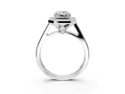 Halo Engagement Ring Setting for Emerald Cut Center with Outer Bezel Rim, Pave Band and Prong Head in Platinum