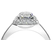 Halo Engagement Ring Setting for Radiant Cut Center with Plain Tapered Band and Prong Head in Platinum