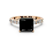 Baguette Engagement Ring Setting for Fancy Black Princess Cut Center with Alternating Bar-Set Band and Prong Head in Rose Gold