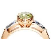 3 Stone Engagement Ring Setting for Fancy Yellow Marquise Center with Tapered Baguettes, Plain Band and Prong Head in Rose Gold
