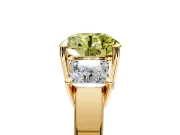 3 Stone Engagement Ring Setting for Fancy Yellow Round Cut Center with Matching Side Accents and Prong Head in Yellow Gold