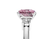 3 Stone Engagement Ring Setting for Fancy Pink Radiant Cut Center with Wide Plain Band and Prong Head in Platinum