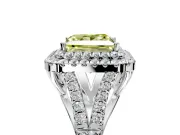 Double Halo Engagement Ring Setting for Fancy Yellow Princess Cut Center with Narrow Pave Split Shank and Prong Head in White Gold