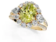 Halo Engagement Ring Setting for Fancy Yellow Oval Center with Two-Strand Split Shank and Prong Head in Yellow Gold