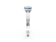 Solitaire Engagement Ring Setting for Fancy Blue Princess Cut Center with Carved Leaf Shoulders and Prong Head in Sterling Silver