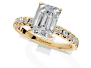 Solitaire Engagement Ring Setting for Emerald Cut Center with Large Accents and Prong Head in Yellow Gold